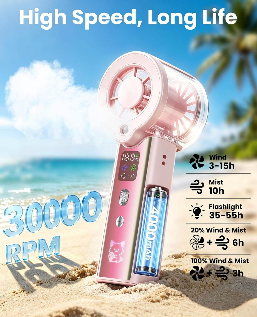 3-in-1 Rechargeable Handheld Misting Fan